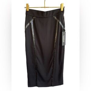 BEBE Vinyl Stripe Pencil Midi Black Skirt NWT SZ 0